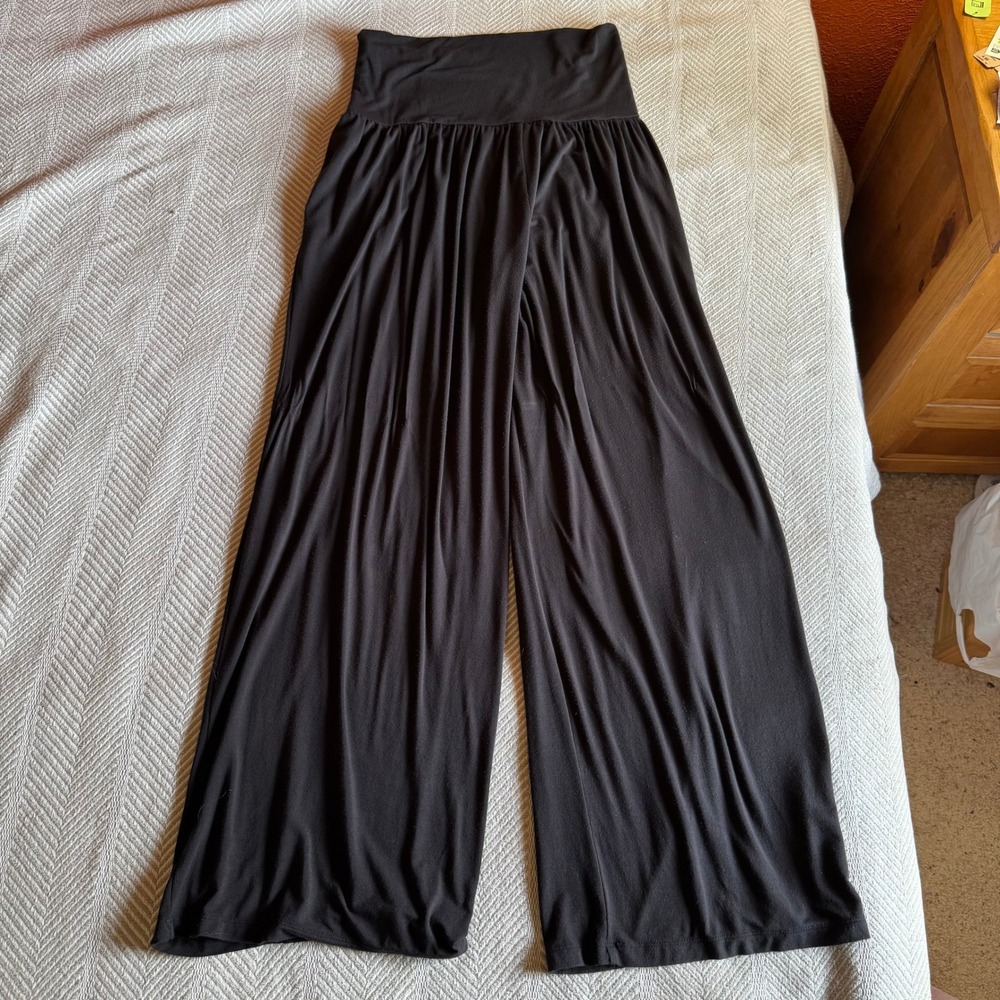 Athleta Studio Wide Leg Modal Pants Black High Rise Yoga Lounge Medium - Picture 8 of 12